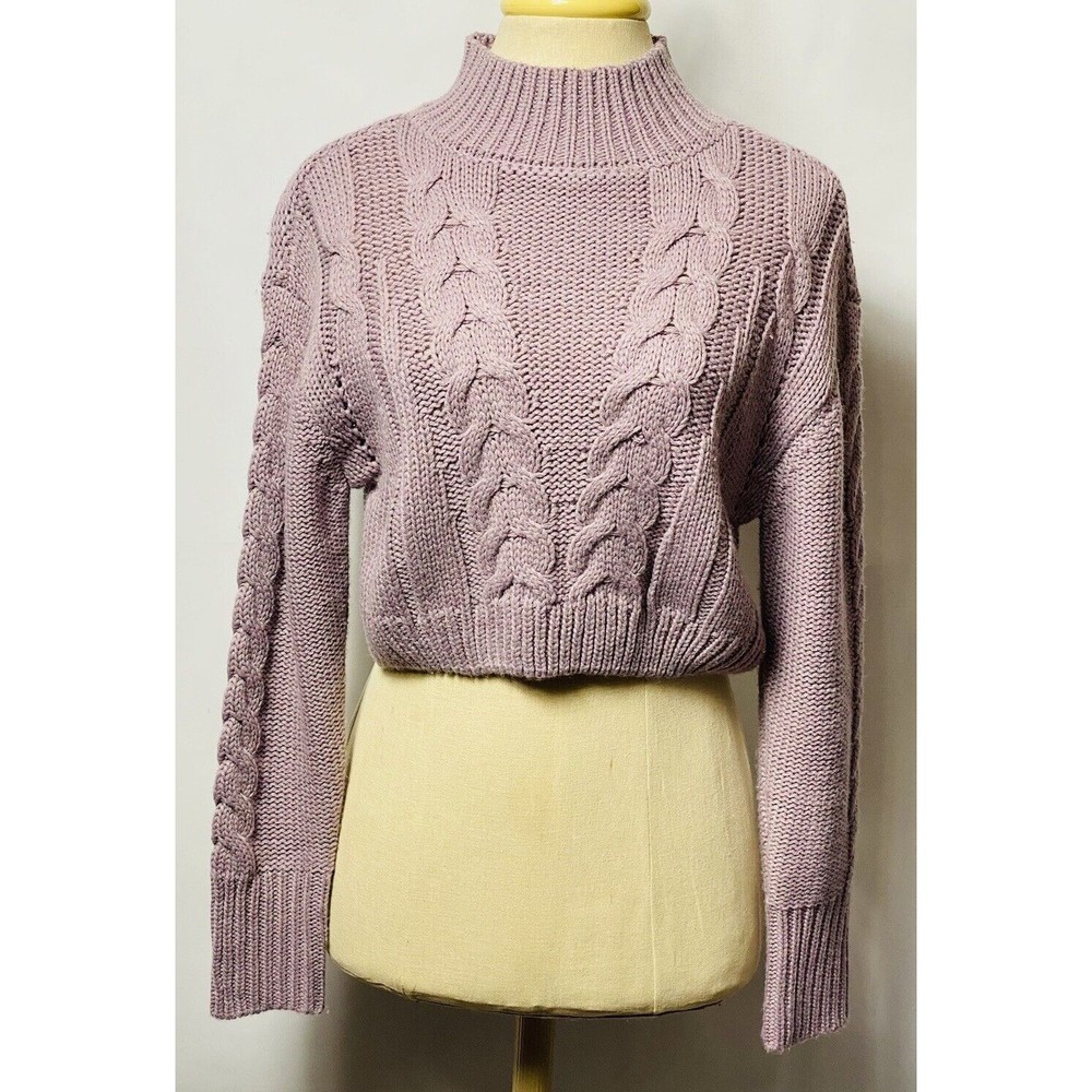 Nikkak Women’s Cropped Sweater  Size XS Lavender Cable Knit Mock Neck